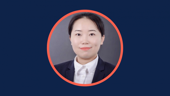 Asian female portrait image on blue background