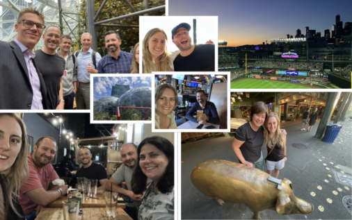 Collage of photos showing students siteseeing in Seattle
