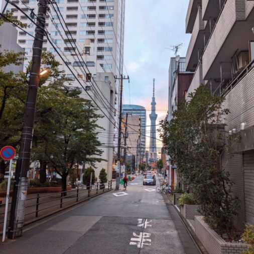 Street view of sunset in Tokyo